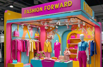 Vibrant and colorful booth with fashion-forward designs at SOURCING at MAGIC Las Vegas 2025 by Expo Creators.